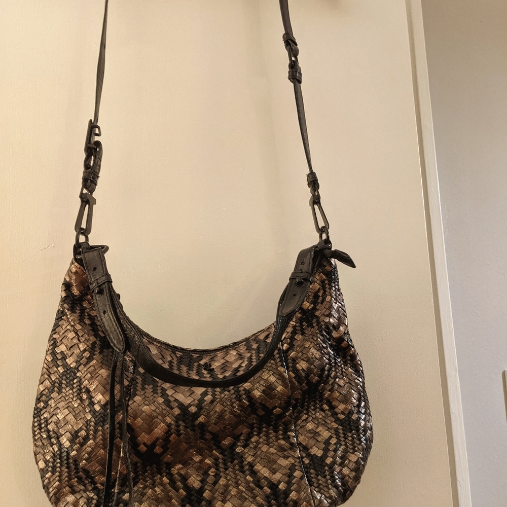 Metallic Basket Weave Leather Crossbody